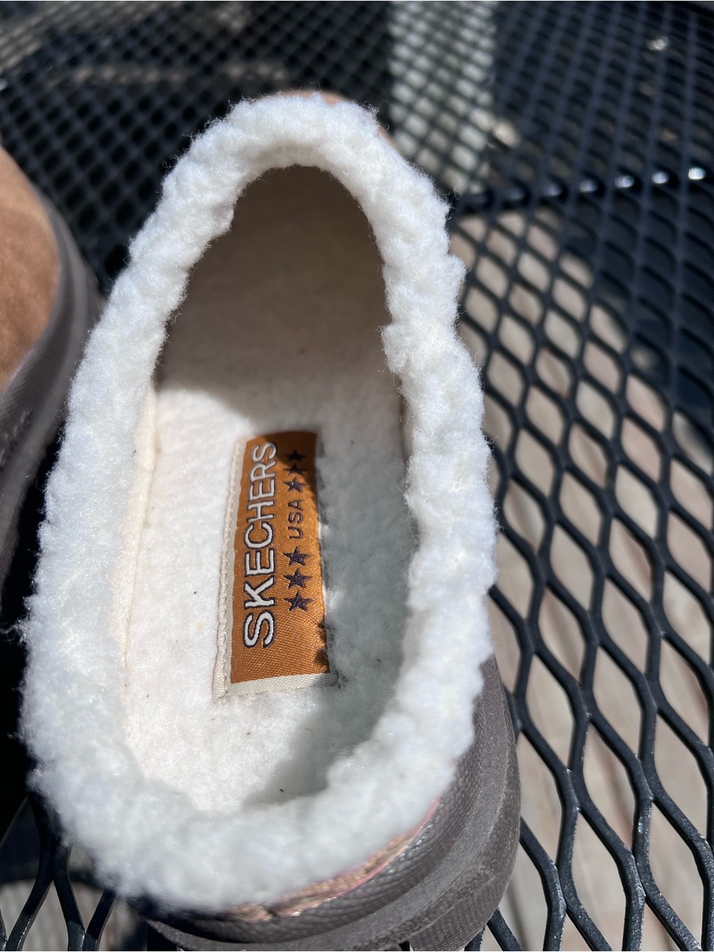 Skechers Brown Faux-Suede Slip-On Clogs with White Sherpa Trim - Picture 10 of 14